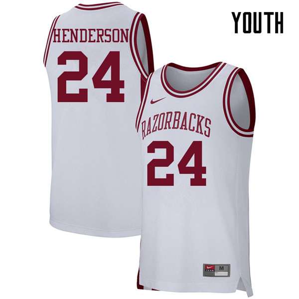 Youth #24 Ethan Henderson Arkansas Razorbacks College Basketball 39:39Jerseys Sale-White - Click Image to Close